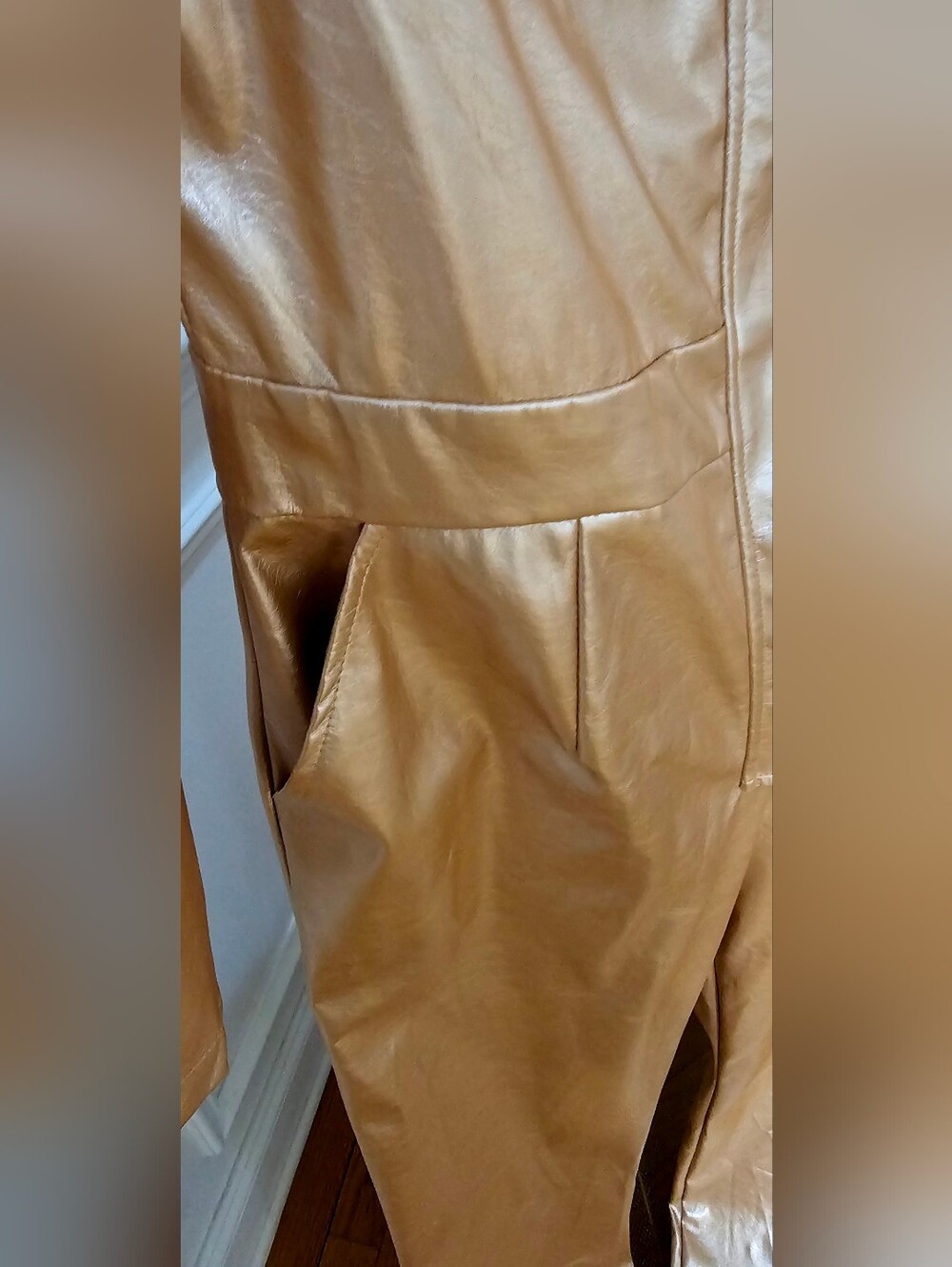Chic Rosegold High Neck Long Sleeves Latex Jumpsuit. - Picture 8 of 15
